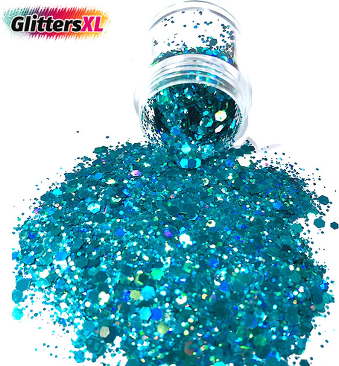 GlittersXL - Chunky Glitters (Turquoise) (Volume 8g) [Festival Makeup Gezicht Lichaam - Face Body Glitter - Biologisch afbreekbaar - Versiering Dames Volwassen Kinderen]